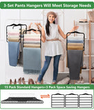 Space-Saving Velvet Pants Hangers (3-Pack) – 5-Tier Non-Slip Closet Organizer for Jeans, Pants, Scarves & Ties (Black)