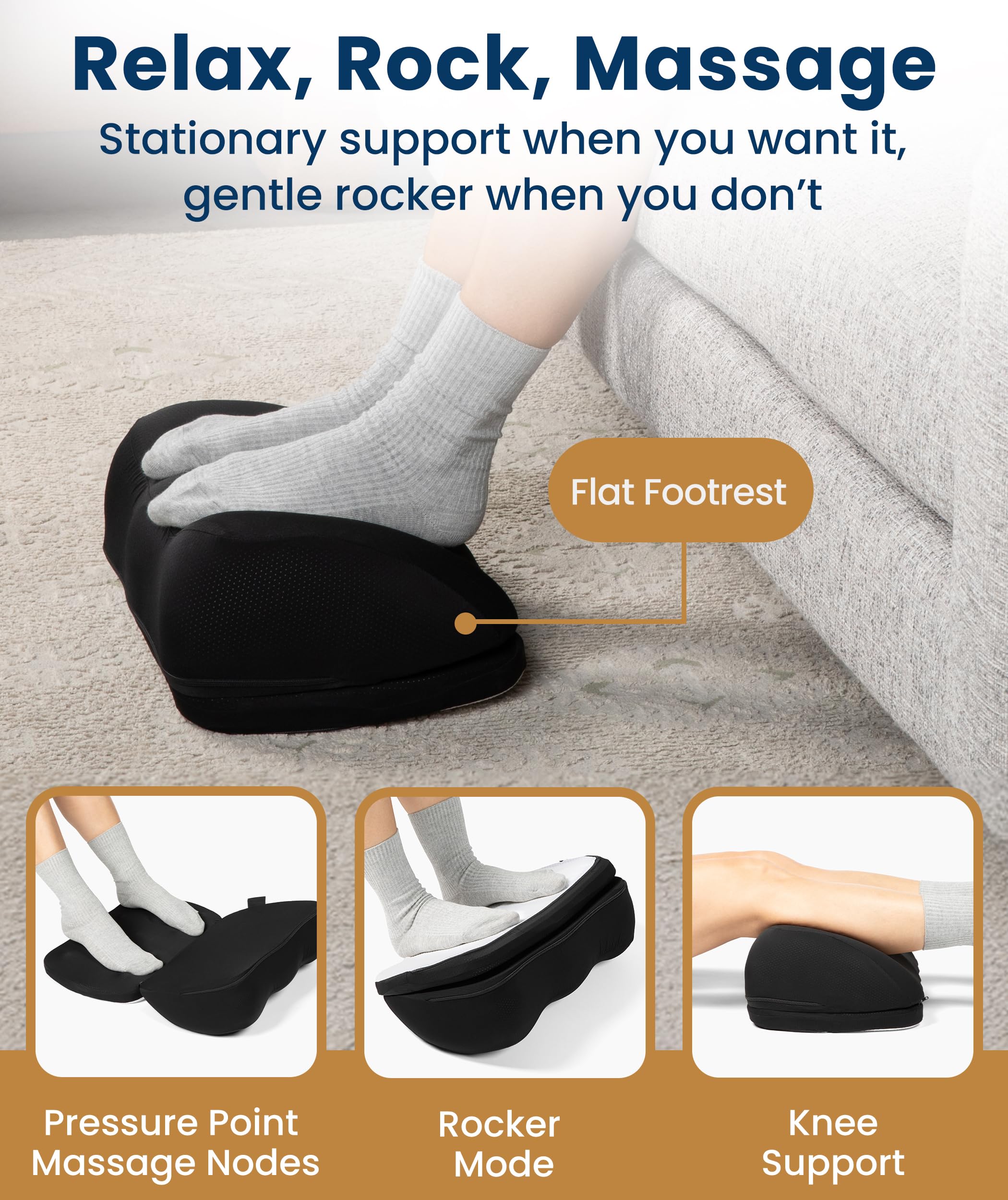 Ergonomic Memory Foam Under Desk Foot Rest with Adjustable Rocking Base & Pressure Nodes – Premium Office Comfort Stool Black