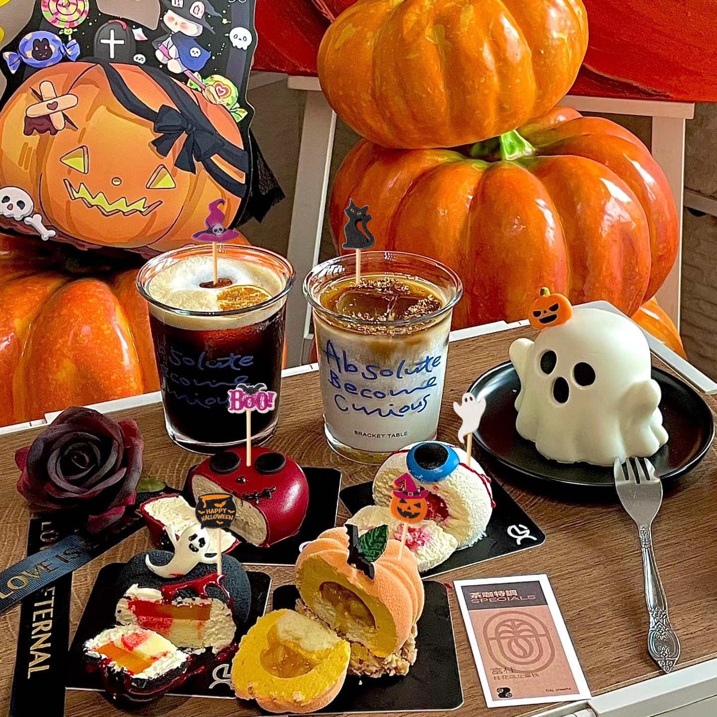 Halloween Cocktail Picks Set – 240Pcs Bamboo Party Toothpicks with Ghost, Pumpkin & Bat Designs for Snacks, Fruits & Appetizers