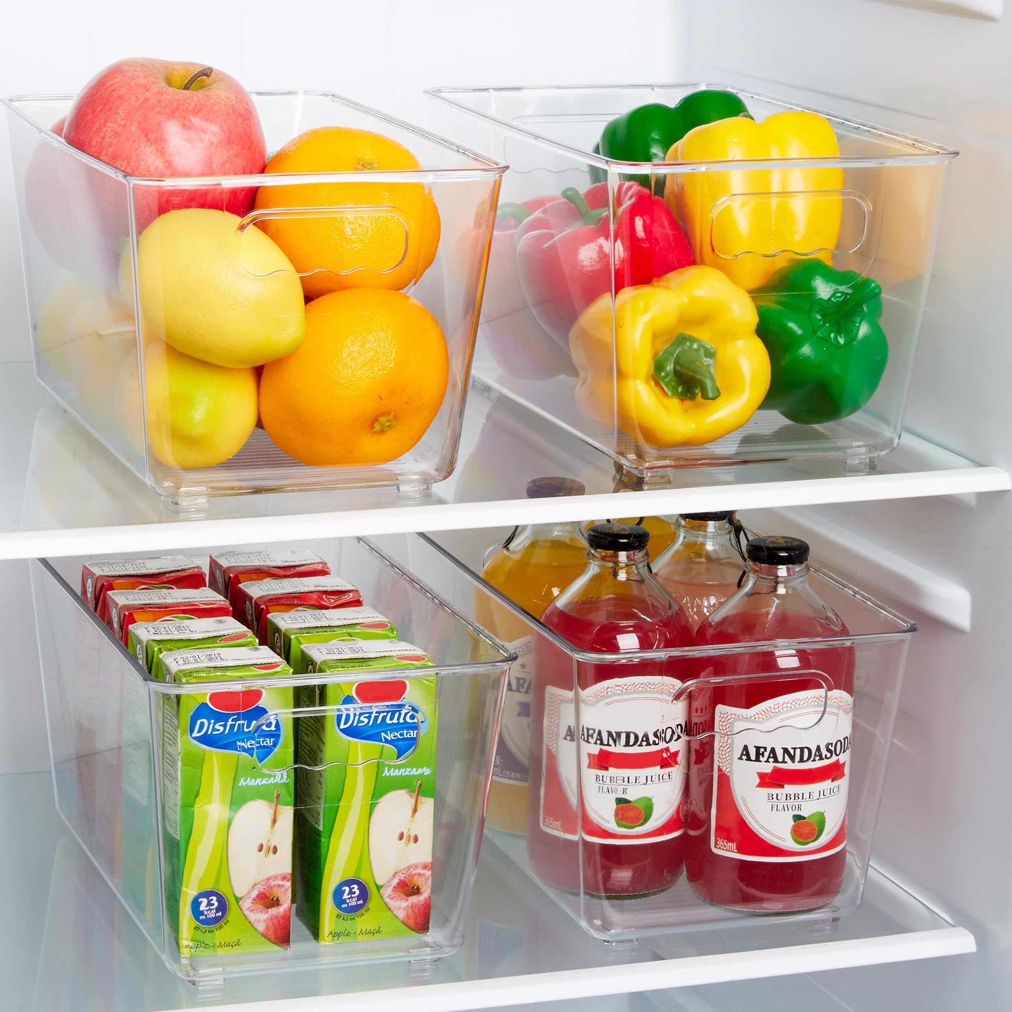 6-Pack Clear Refrigerator & Pantry Storage Bins with Handles – Medium Stackable Kitchen Organizer Containers