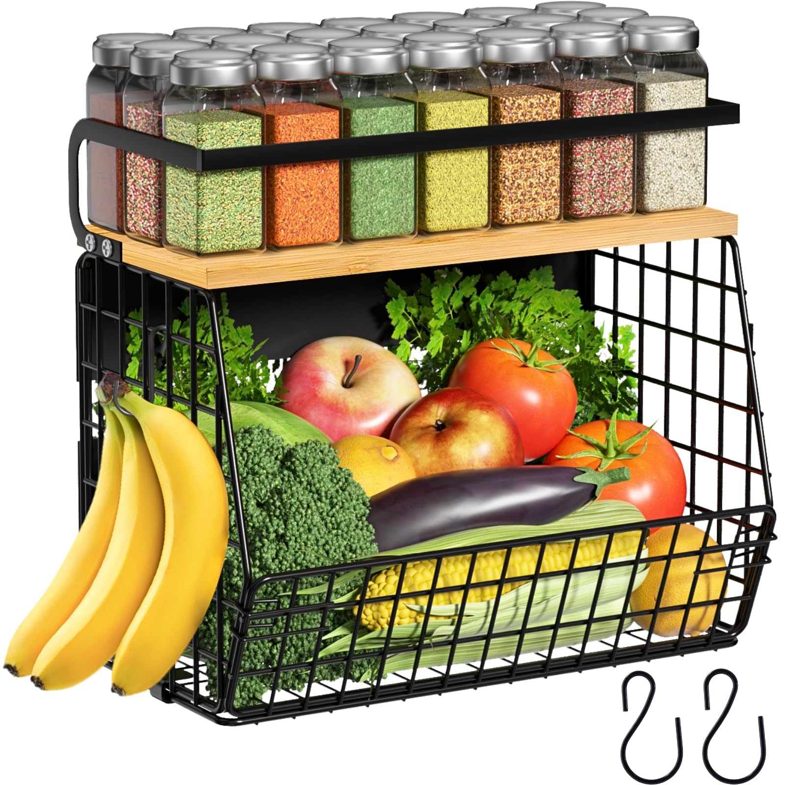 OFIRAY Magnetic Refrigerator Shelf with Wood Lid – Large Capacity Pantry & Produce Organizer for Kitchen