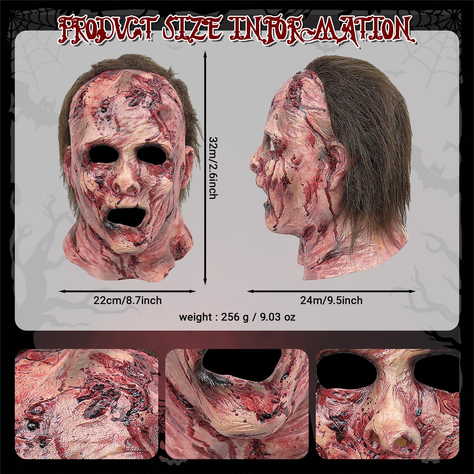 Bloody Zombie Mask – Realistic Red Latex Horror Mask with Scars & Brown Hair 🧟‍♂️🔥
