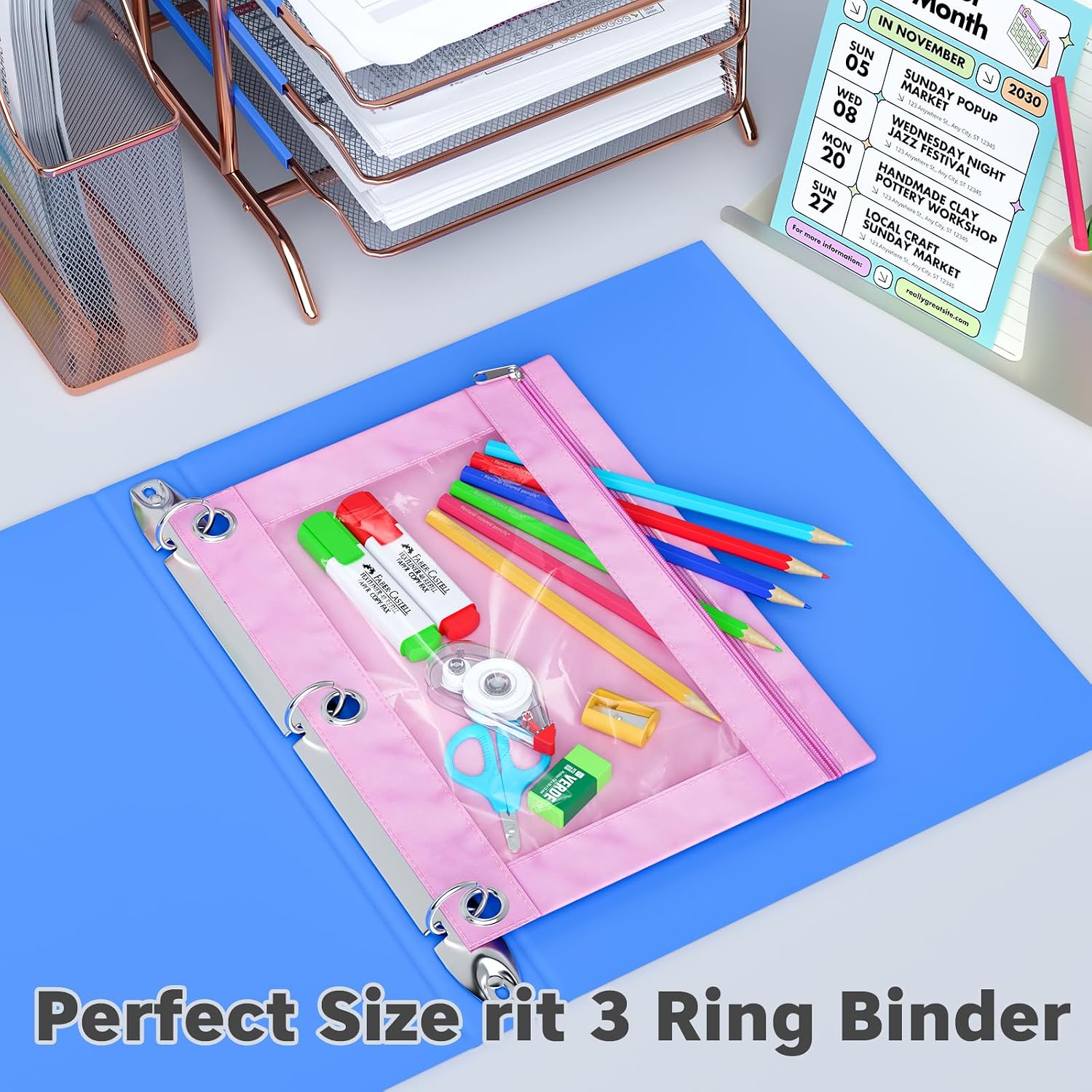 20-Pack Multicolor 3-Ring Binder Pencil Pouches