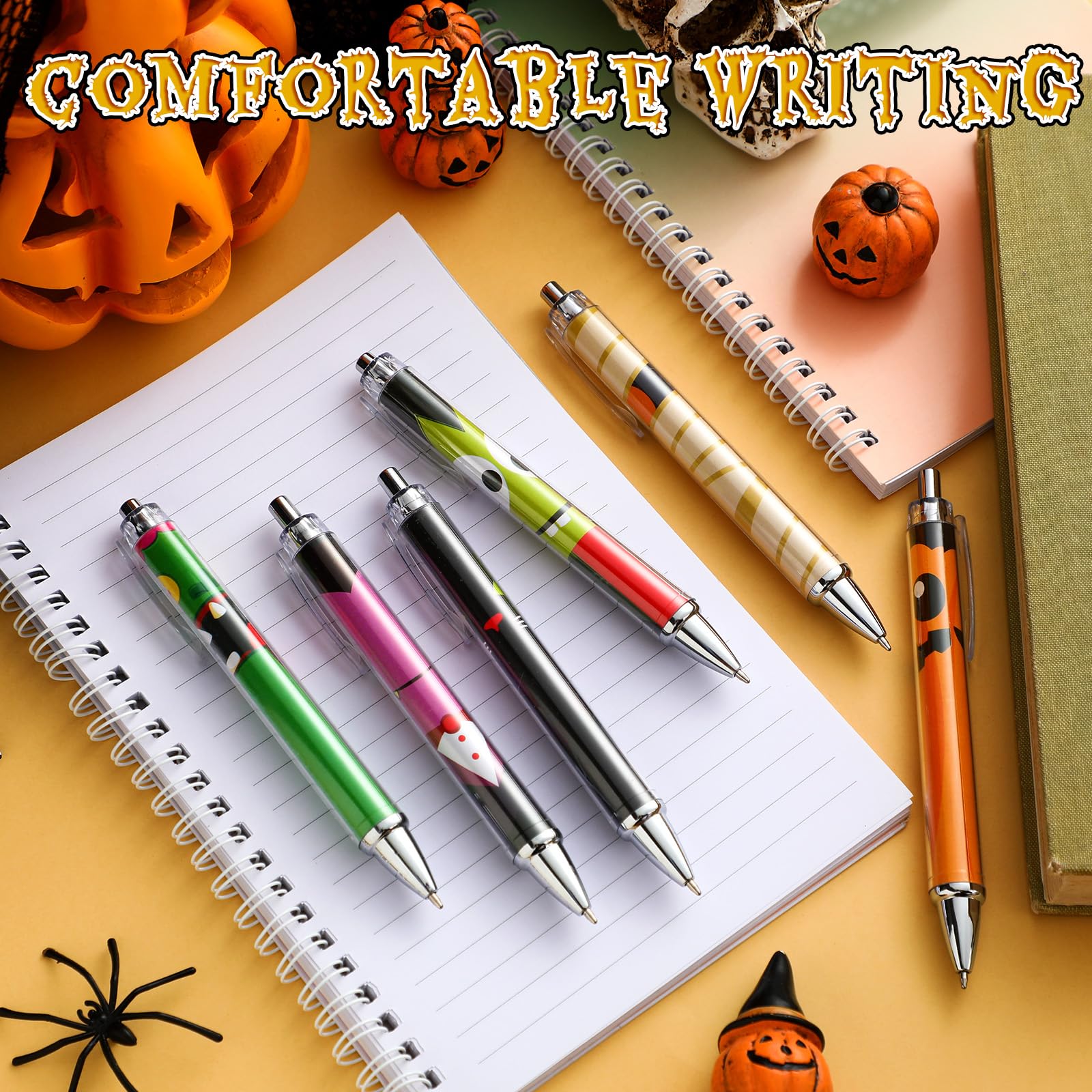 Halloween Ballpoint Pens – 48 Pack Vivid Color Retractable Pens with Black Ink (Durable Plastic, Smooth Writing)
