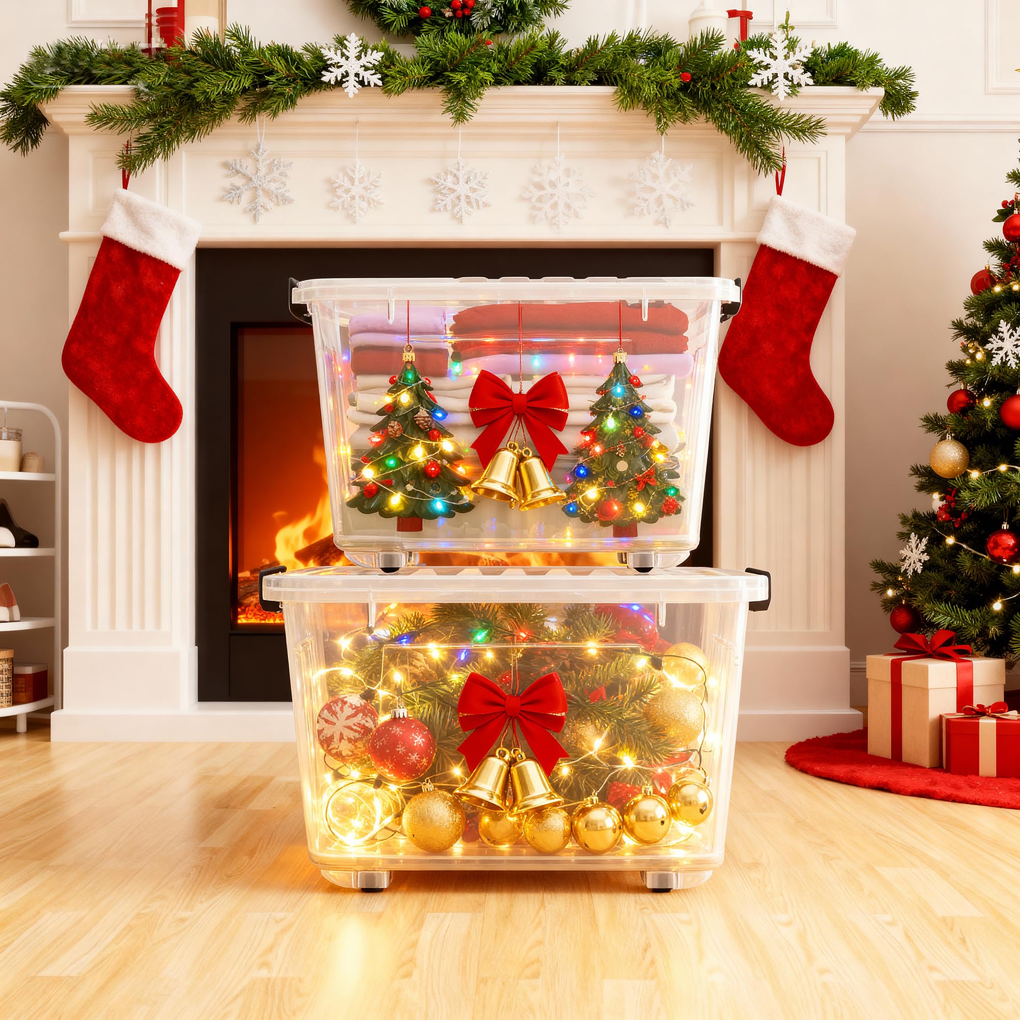 Extra Large Clear Storage Bin with Lid – 72QT / 68L Stackable Plastic Storage Box