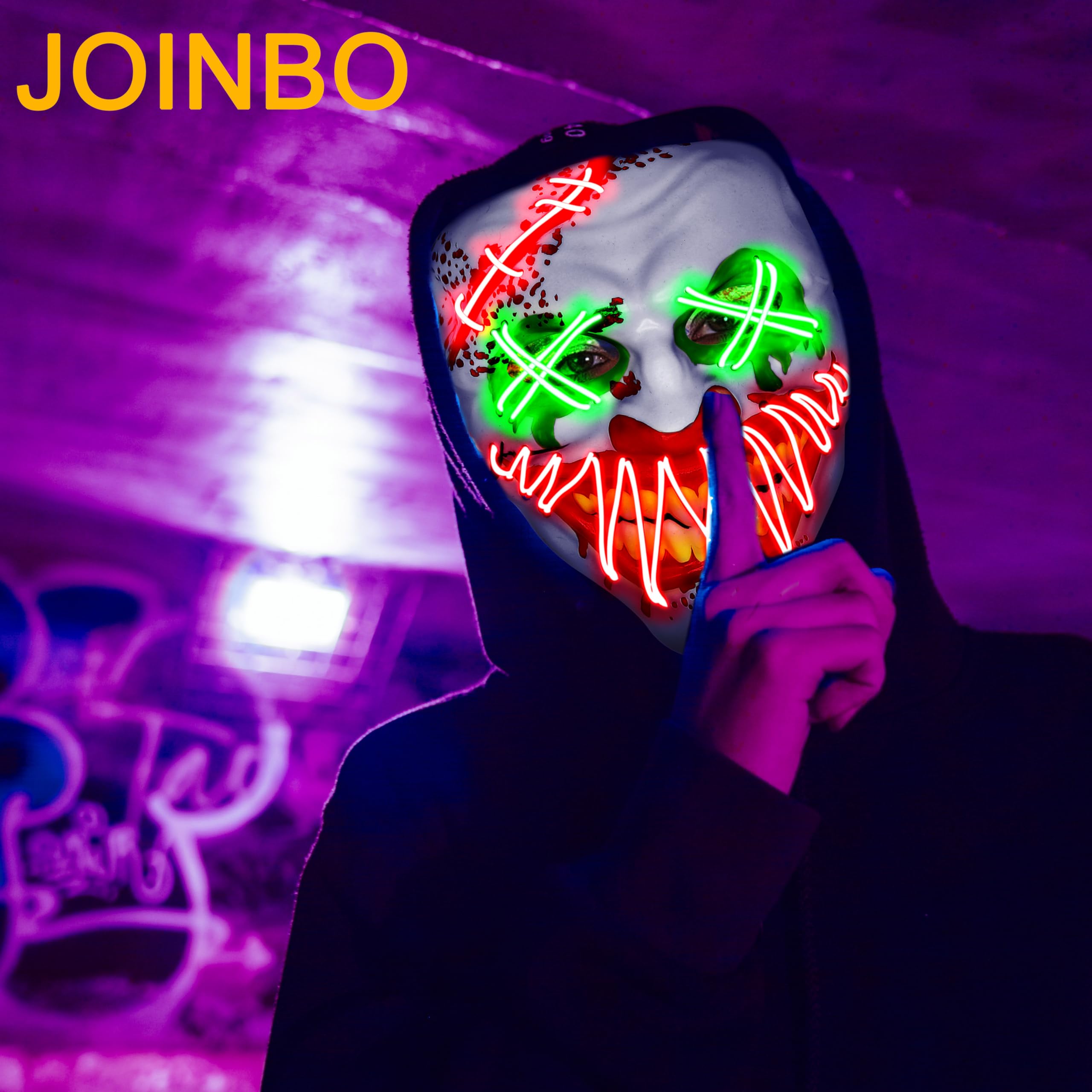 LED Light-Up Clown Mask 2024 – Red & Green Evil Smile Purge Mask with 3 Lighting Modes for Halloween & Parties