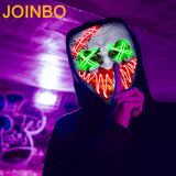 LED Light-Up Clown Mask 2024 – Red & Green Evil Smile Purge Mask with 3 Lighting Modes for Halloween & Parties