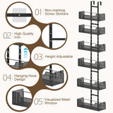 Hongtamoya Over-the-Door Metal Storage Organizer – 6 Adjustable Mesh Baskets & Hooks for Closet, Pantry & Bathroom (Black)