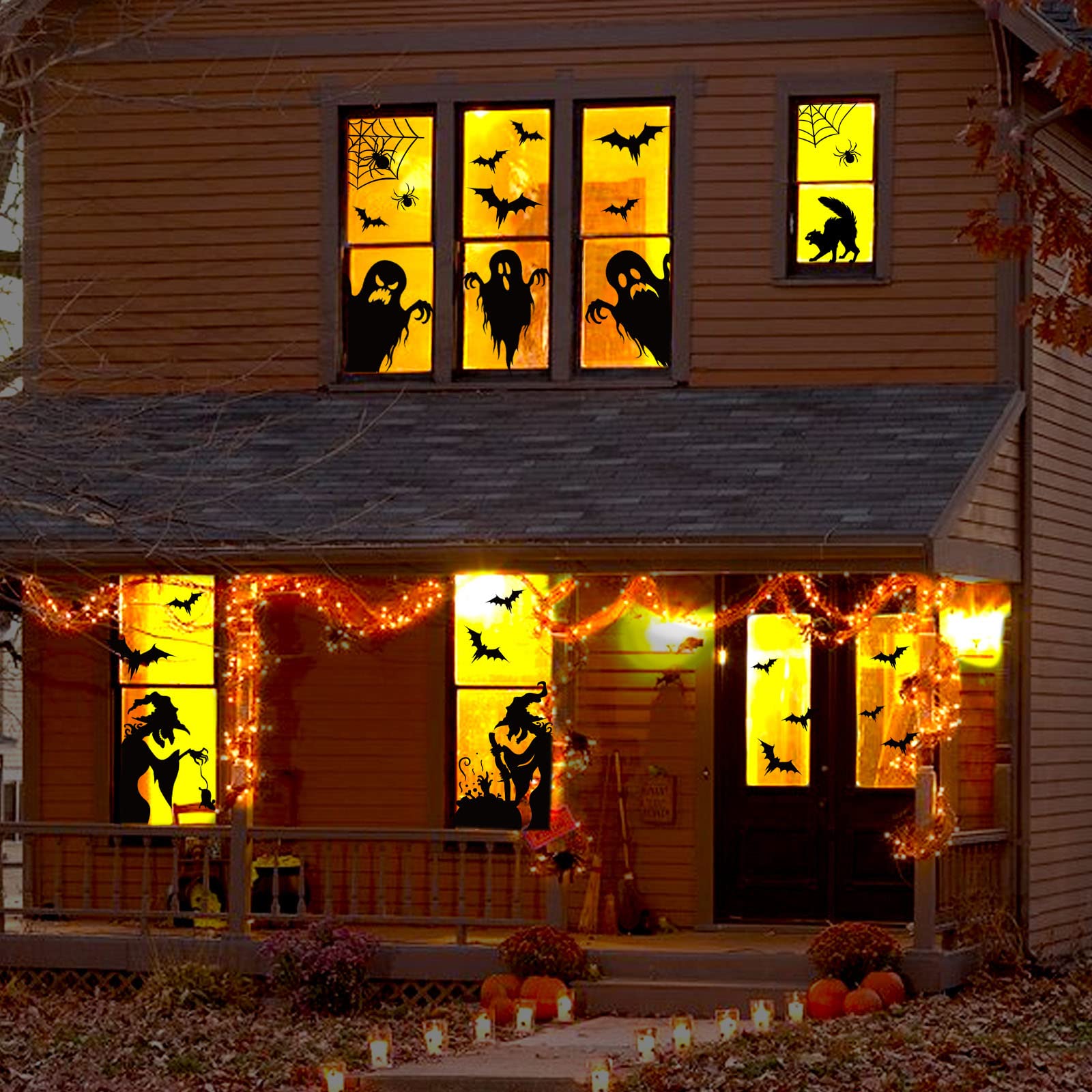 Halloween Witch Window Clings – 44 PCS Double-Sided Reusable Stickers for Glass Doors & Windows