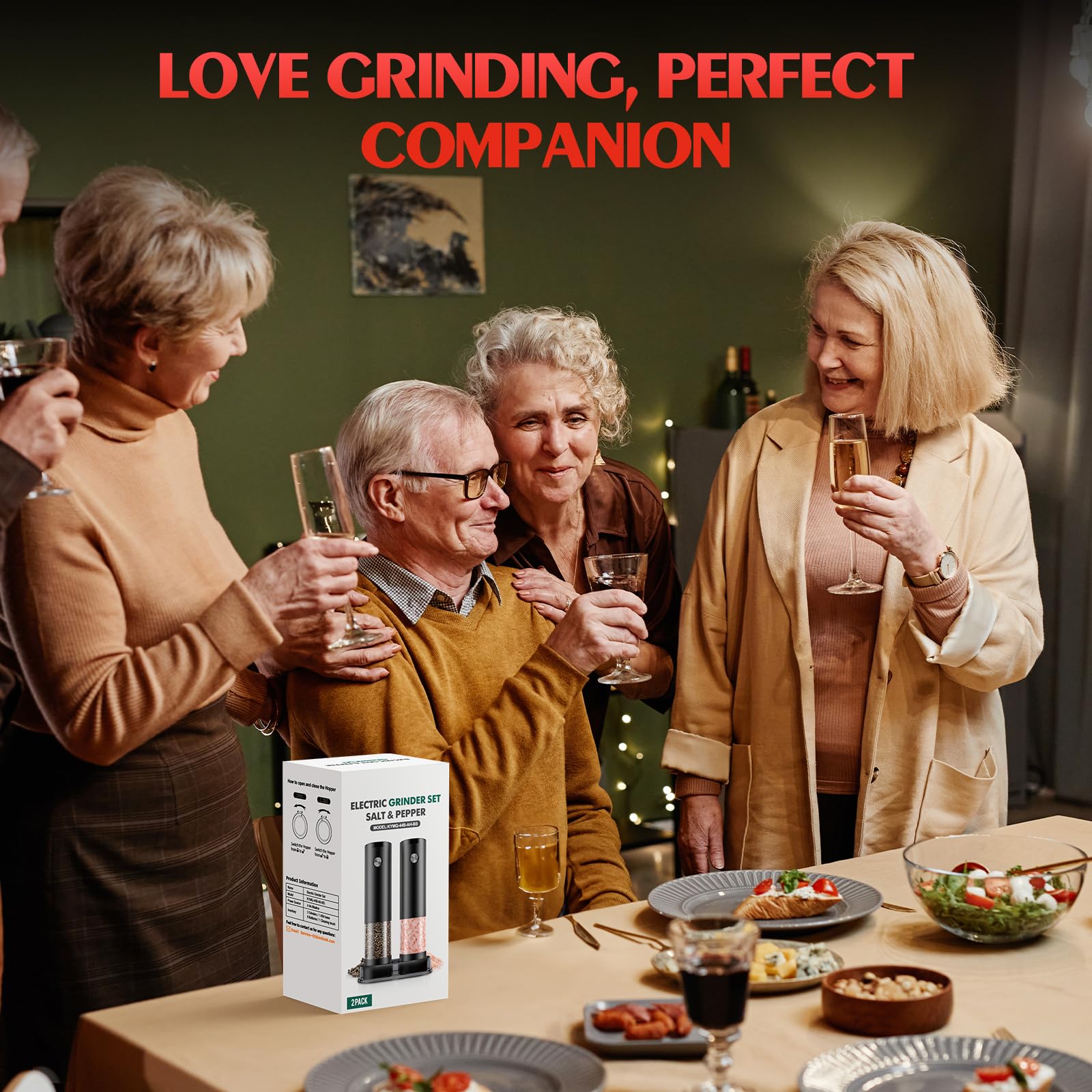 Electric Salt & Pepper Grinder Set with LED Light – Adjustable Coarseness, One-Hand Operation