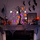 Light-Up Halloween Tree – 24 LED Black Willow Tree with Pumpkin, Bat & Ghost Ornaments (USB & Battery Powered)