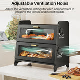 Large 2-Tier Bread Box with Adjustable Ventilation – Magnetic Door Bamboo Tray Bread Storage (Black)