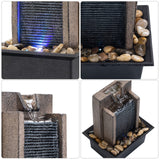 LED Mini Rock Waterfall Table Fountain with Natural Stone Design, Indoor Meditation Water Feature & Quiet Circulating Pump – Decorative Zen Fountain