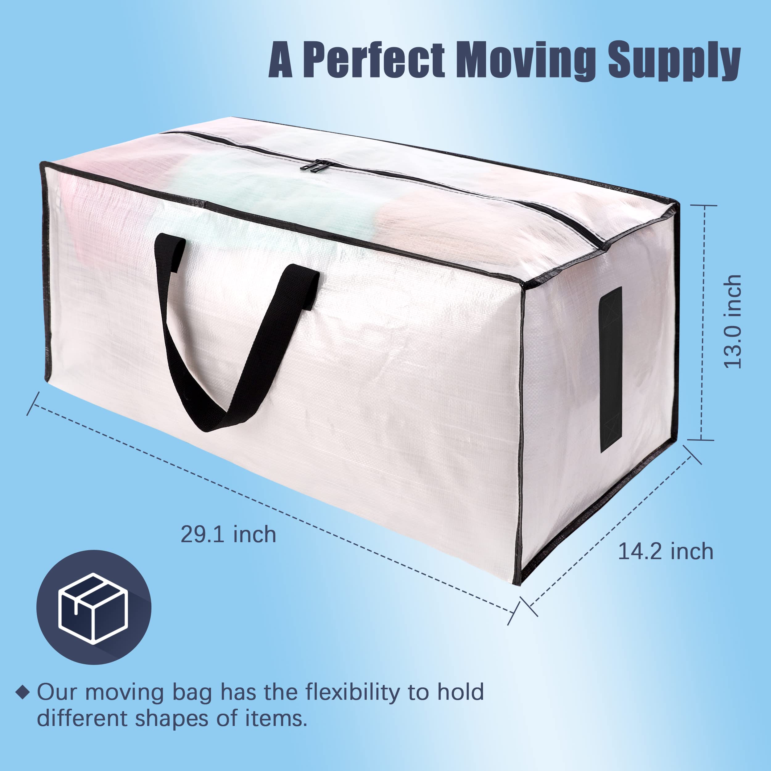 HOMESURE Extra Large Moving Bags (8-Pack) – Heavy-Duty Water-Resistant Storage Totes with Zippers & Handles (Semi-Transparent)
