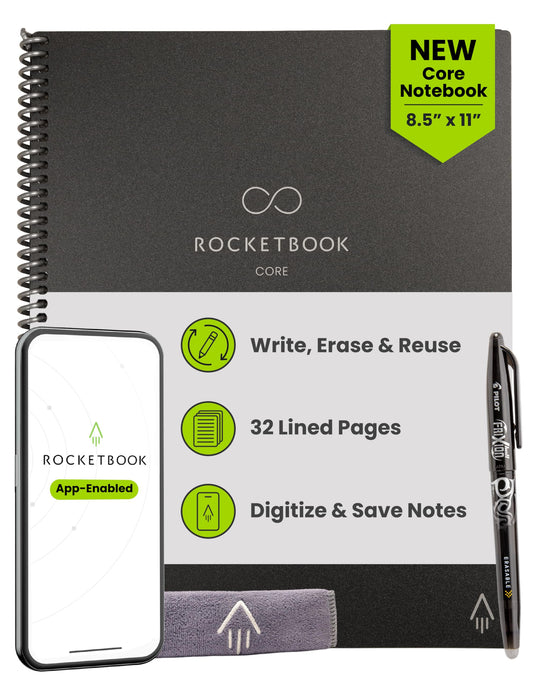 Rocketbook Core Reusable Smart Notebook – College Ruled Cloud-Connected Notebook with Smart Tags (Black)