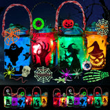 Halloween DIY Lantern Jar Craft Kit – 4 Mason Jars with Multicolor LED Lights & Spooky Silhouettes (Pumpkin, Witch, Cemetery, Ghost)