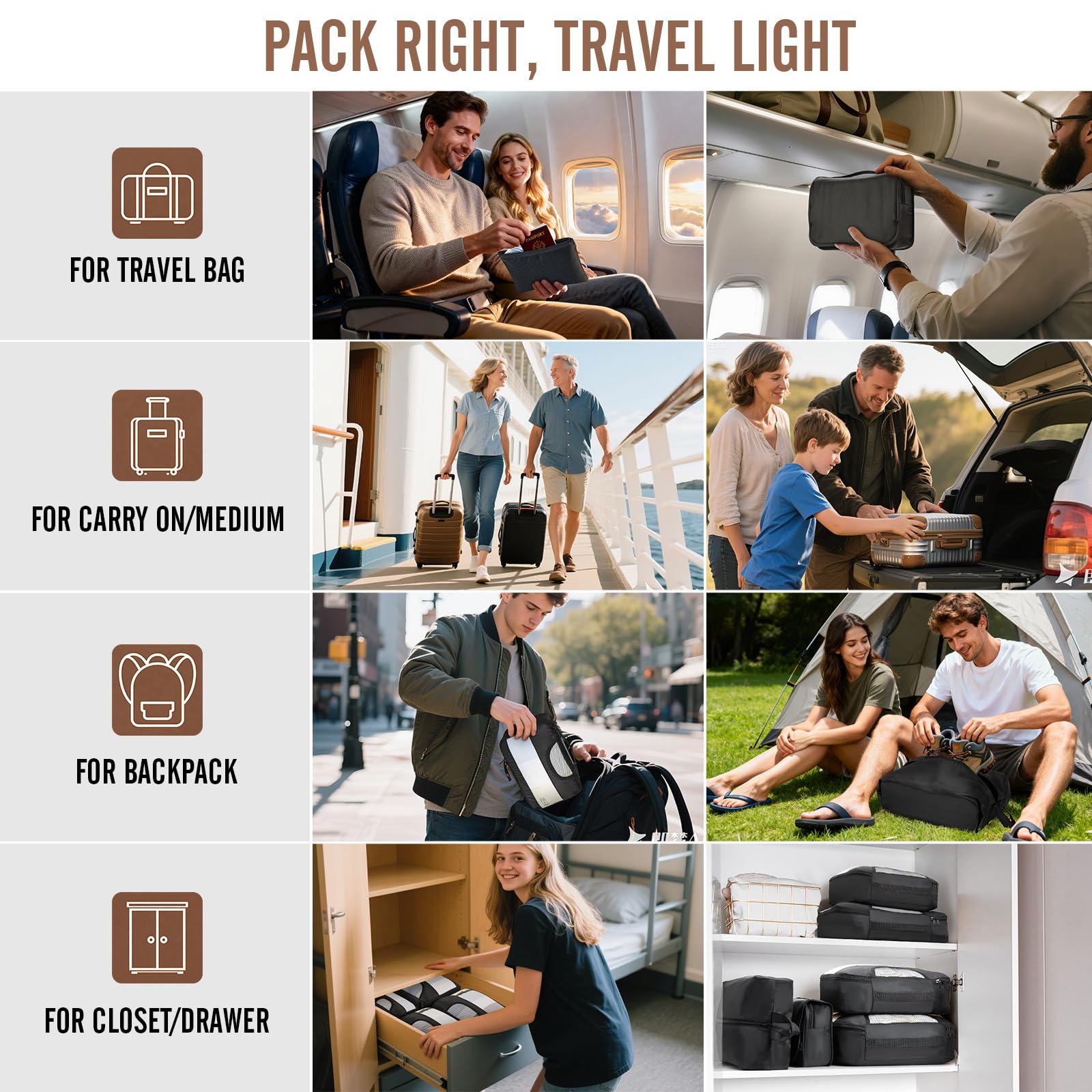 Travel Packing Cubes Set with Hanging Toiletry Bag – Lightweight Luggage Organizer Bags with Breathable Mesh & Laundry Bag