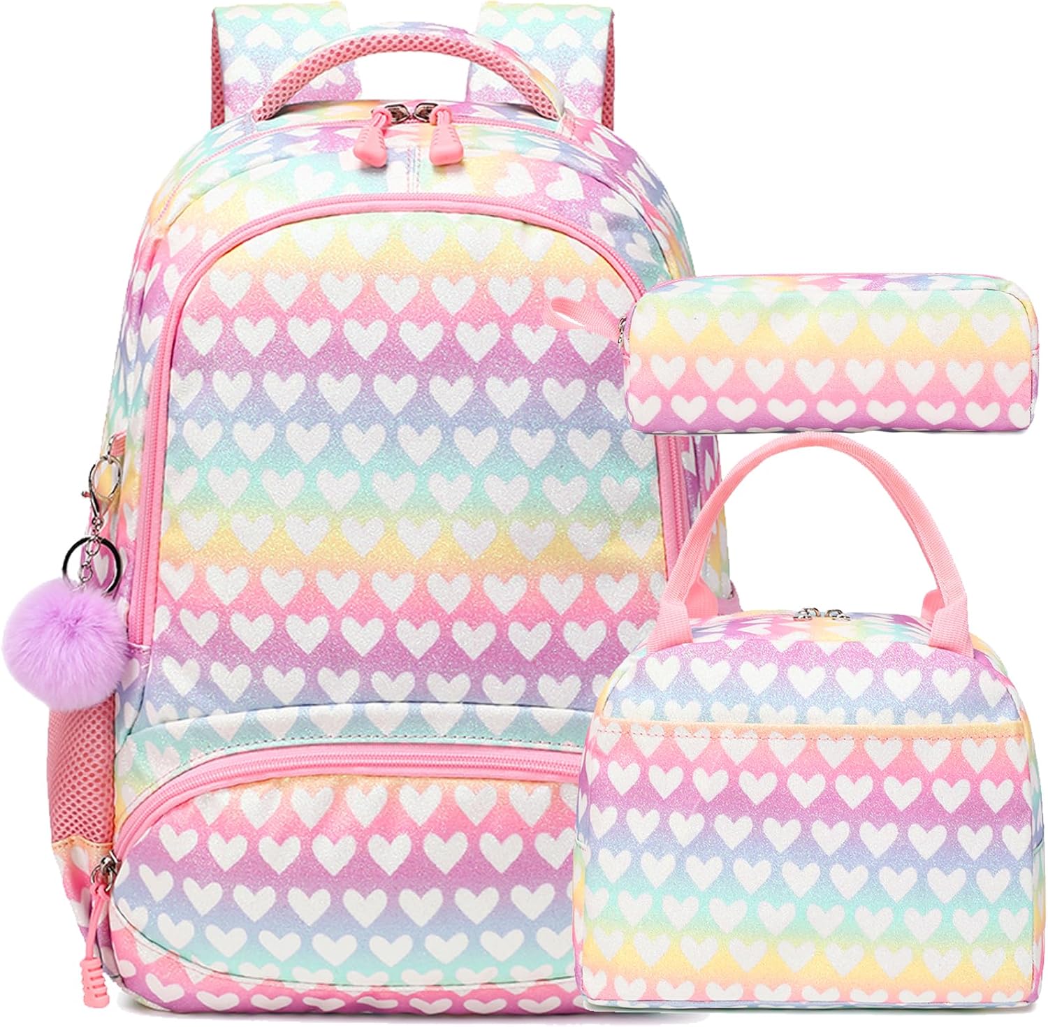 Purple Unicorn School Backpack Set with Lunch Bag