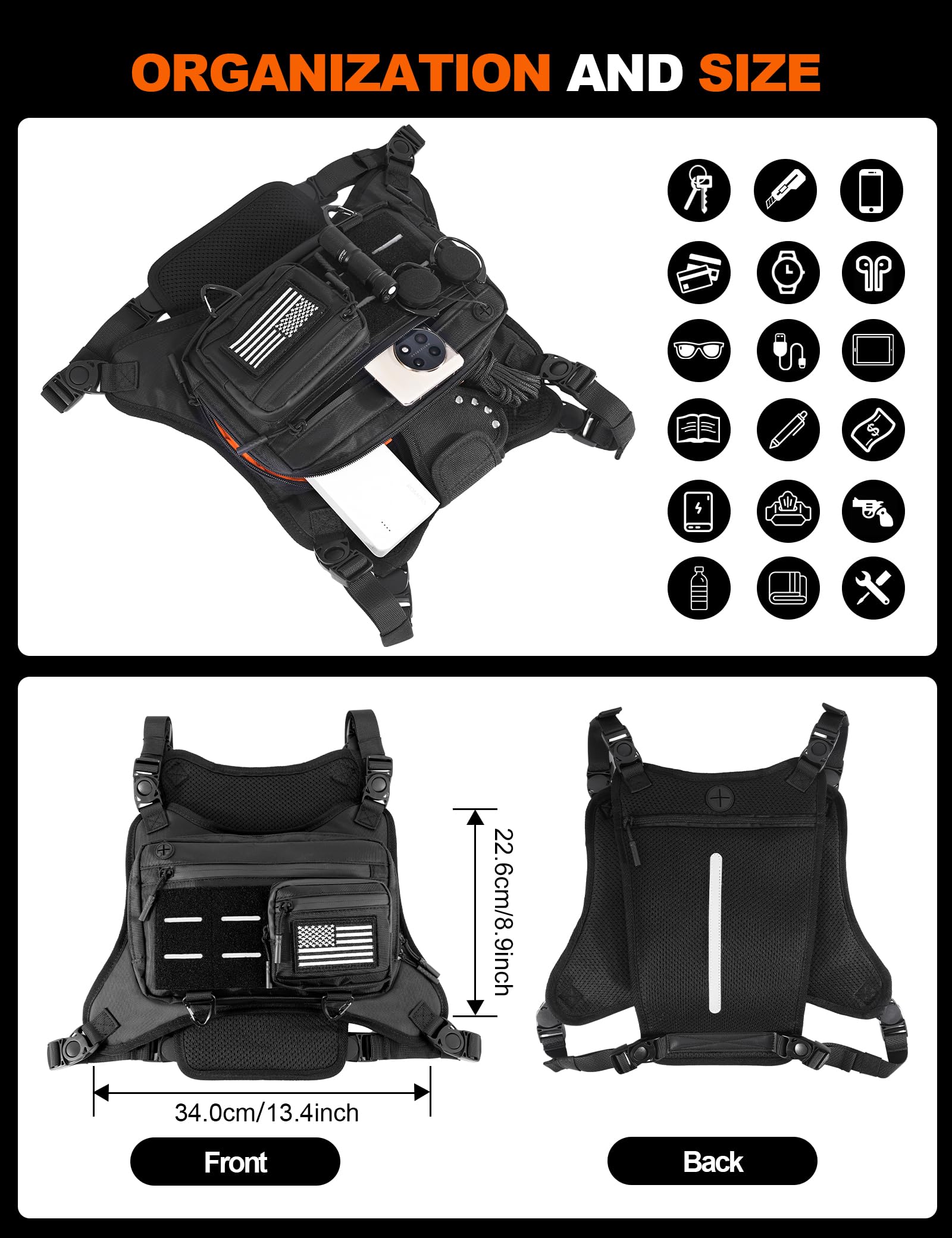 Banloga Waterproof Chest Bag with Expandable Accordion Design – Lightweight Running Vest Sling Pack for Outdoor Sports (Black)