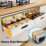 BEALY White Pull-Out Cabinet Organizer – Adhesive No-Drill Slide-Out Drawers with 3-Section Damping Rails (2 Pack)