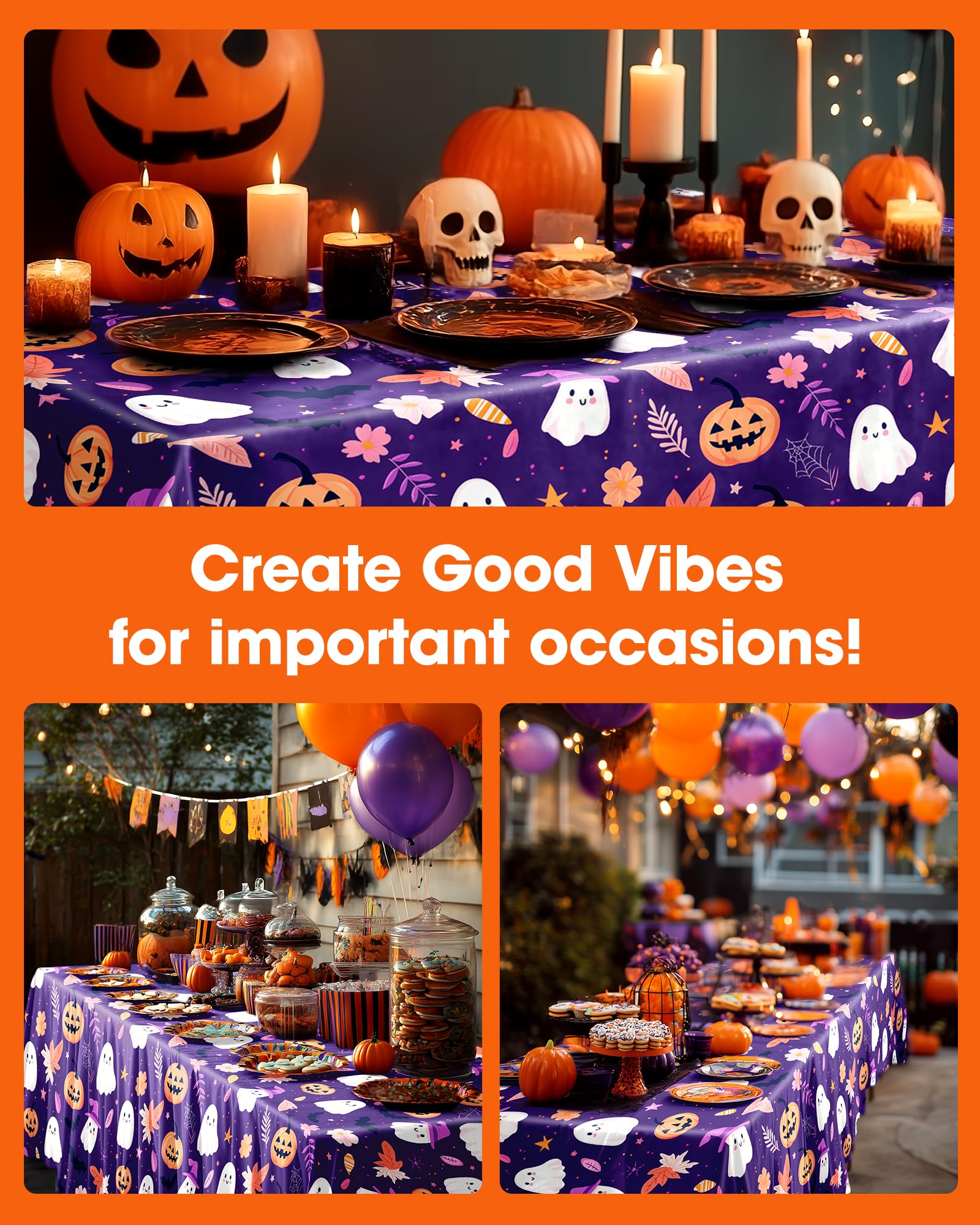 Halloween Purple Disposable Plastic Tablecloth – Waterproof & Stain-Resistant PEVA (US12200)