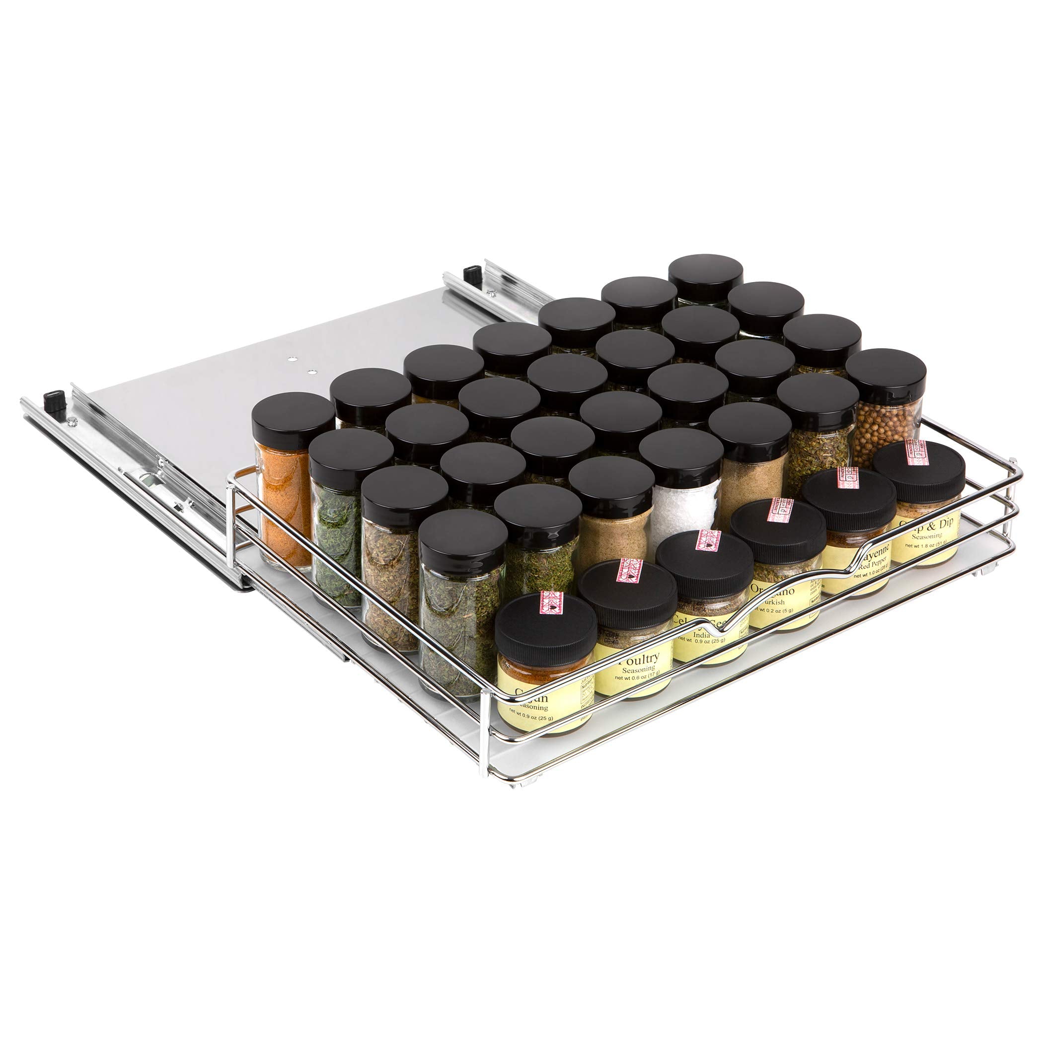 Slim Pull-Out Cabinet Spice Rack – Chrome Heavy-Duty Slide-Out Organizer for Narrow Cabinets