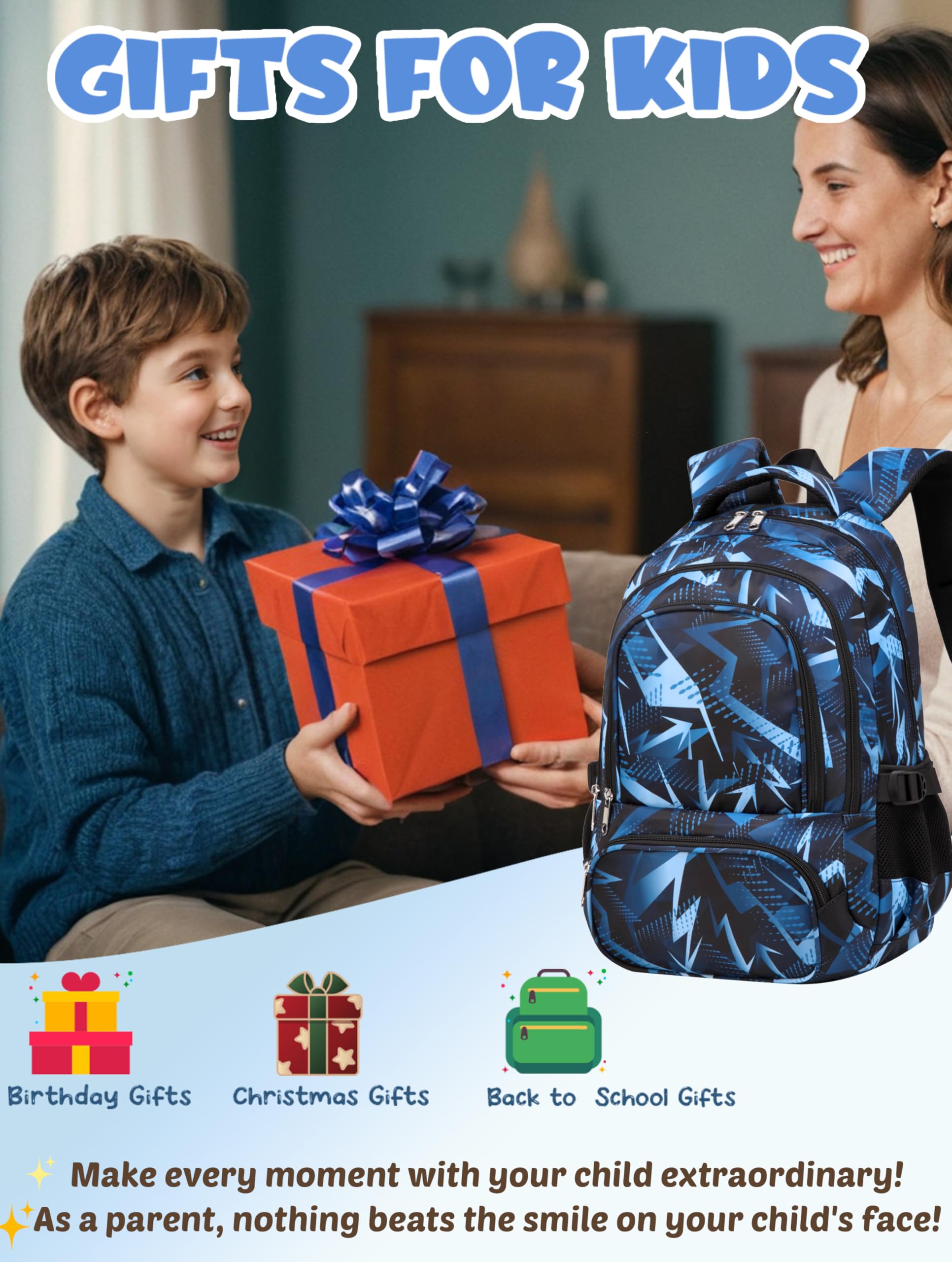 Bluefairy Kids School Backpack with Laptop Compartment, Ergonomic S-Straps, Lightweight Bookbag for Ages 6–12