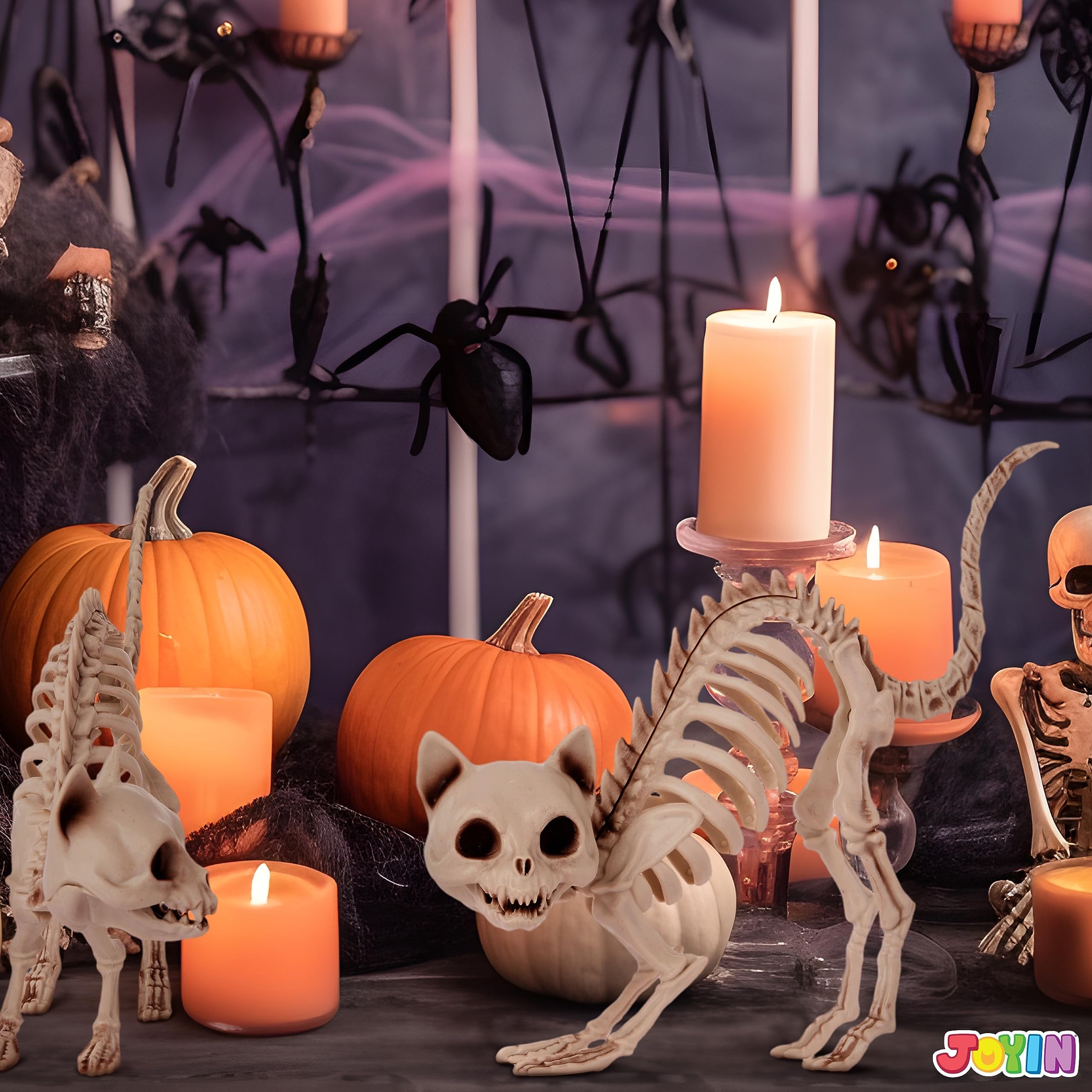 JOYIN 2 PCS Skeleton Cats Halloween Decorations Set Animal Courtyard for Photo Props Indoor Outdoor Decorations, Trick or Treat Decor, Spooky Scene Party Favors (7 * 7.9 * 3 inches)