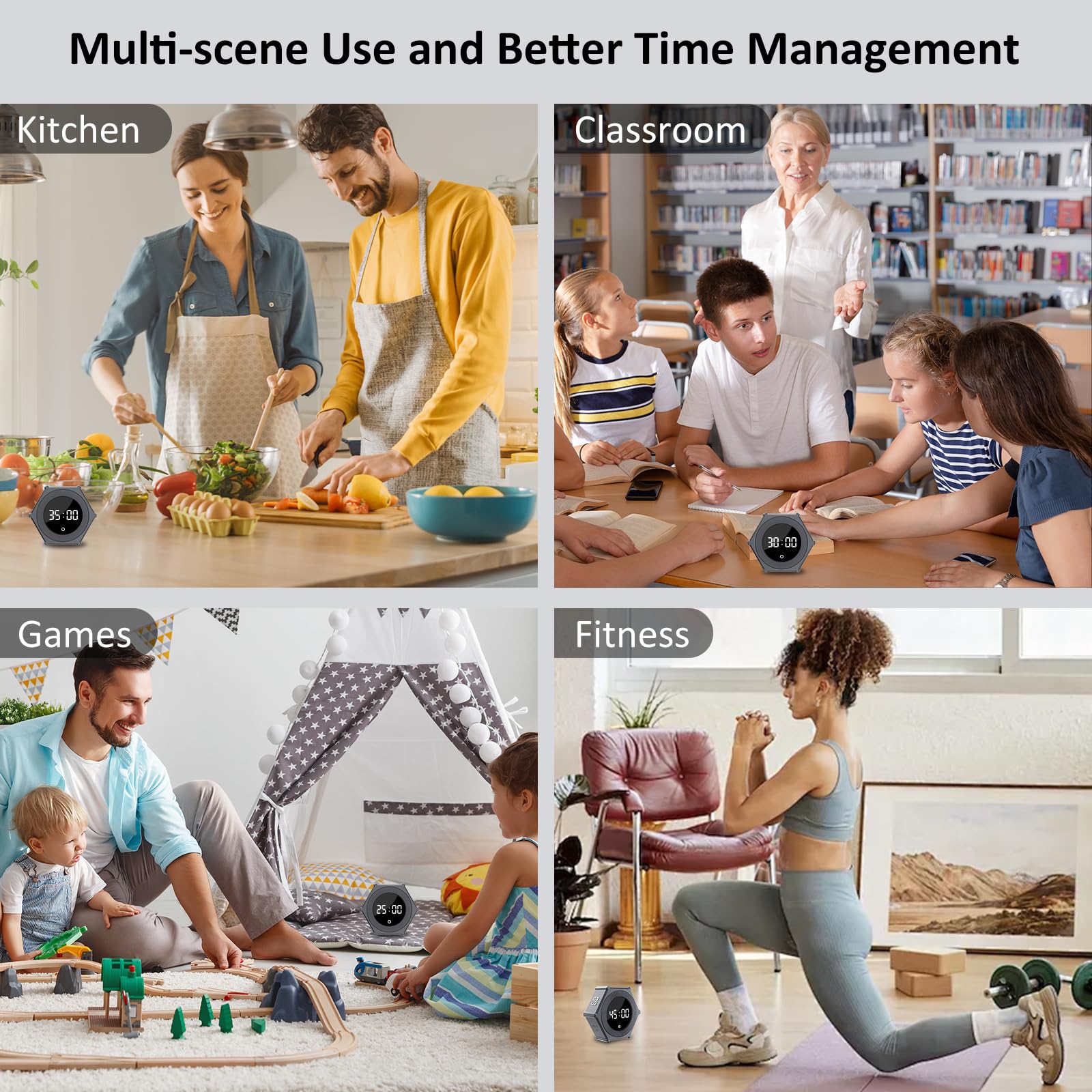 Pomodoro Timer with Gravity Rotation & Dial Control, Preset 5–60 Min, Custom Countdown & Count-Up, Magnetic Desk Timer with Adjustable Sound & Brightness for Kitchen, Work & Study – Gray