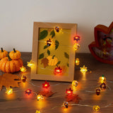 Autumn Harvest String Lights – 10 Pumpkins, 10 Acorns & 20 Maple Leaves on Copper Wire, Battery Operated with Timer (Orange)