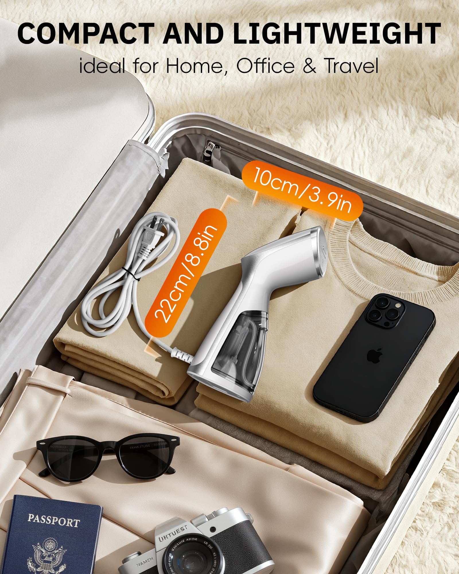 OGHom Portable Handheld Garment Steamer 1000W Fast Heat Travel Wrinkle Remover for Clothes