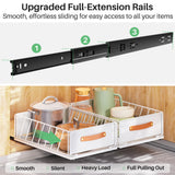 No-Drill Pull-Out Cabinet Organizer – Frameless Cabinets Only, Silent Full-Extension Drawer with Leather Handle (White)