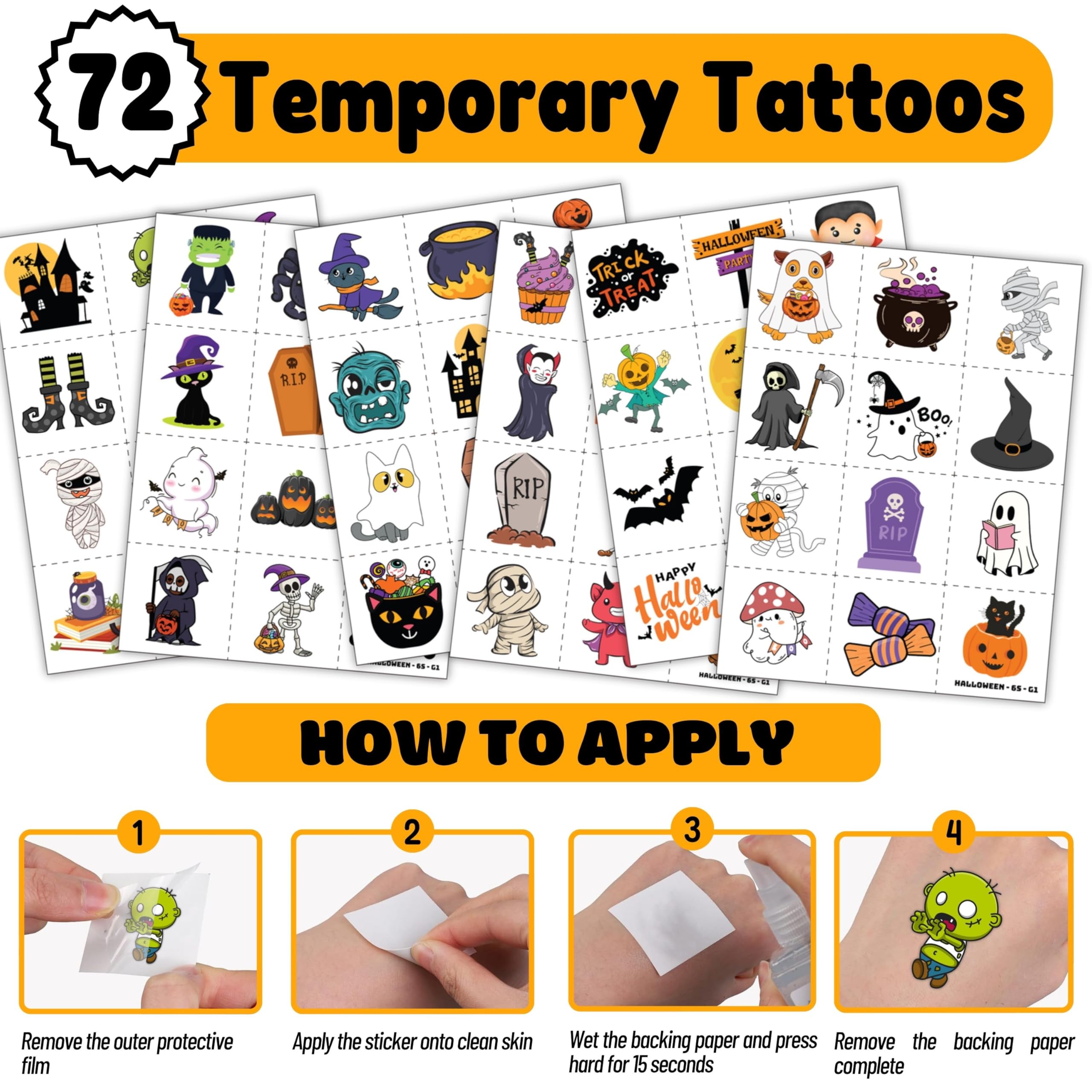 144PCS Halloween Party Favors Set – Slap Bracelets & Temporary Tattoos for Kids 🎃👻🕸 Perfect Trick-or-Treat Bundle
