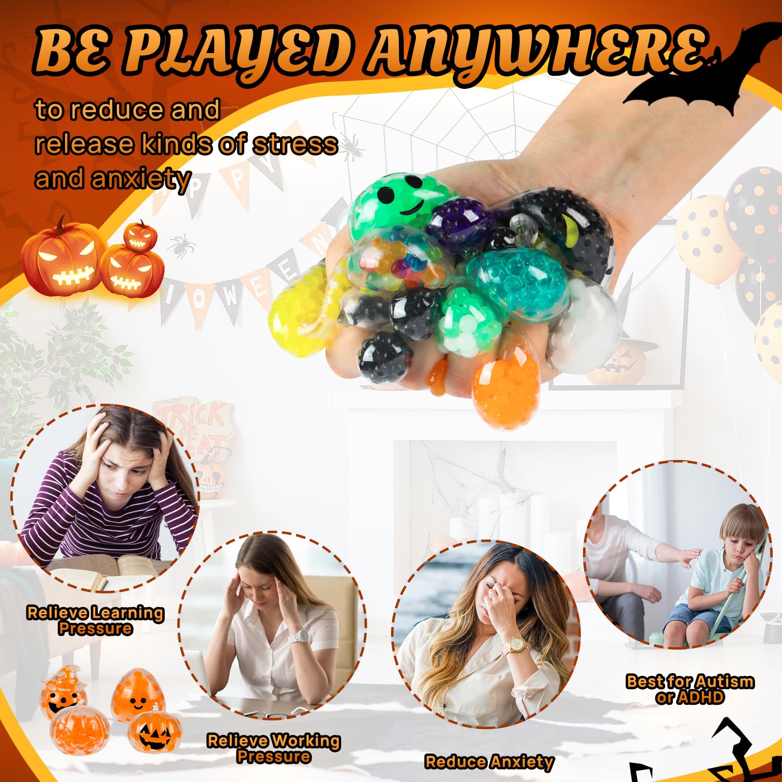 24 Pack Halloween Squishy Toys – Mini Stress Balls for Kids, Non-Candy Halloween Treats & Party Favors (First Edition)