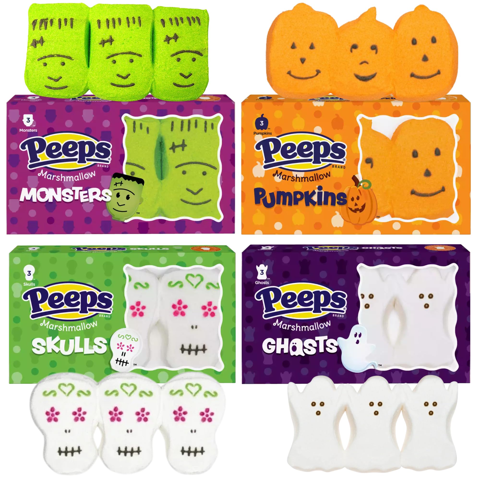 PEEPS Halloween Marshmallow Characters Variety Pack – Ghosts, Skeletons, Pumpkins & Frankenstein (2025 Limited Edition)