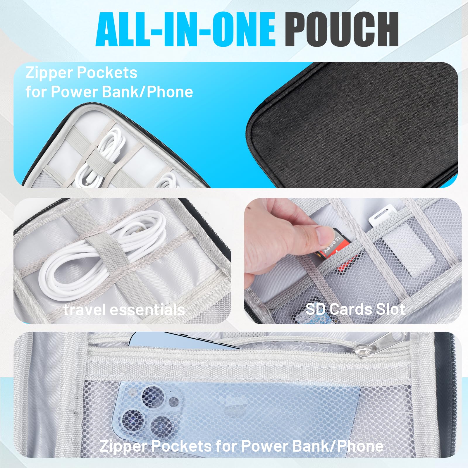 Travel Cable Organizer Pouch – Portable Tech Accessories Storage Case for Chargers & Gadgets