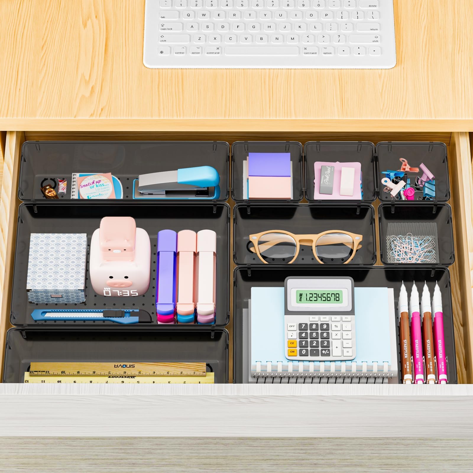 Drawer Organizer Set (25-Piece) – Stackable Non-Slip Trays for Makeup, Jewelry & Office Storage
