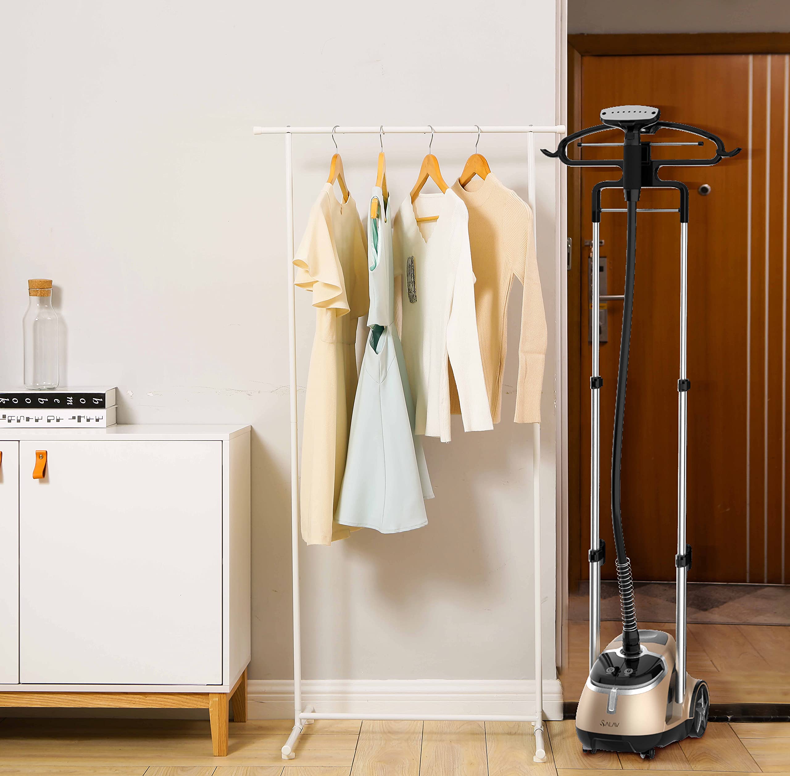 Professional Standing Garment Steamer 1500W with 1.8L Tank, Dual Bar Support and Rolling Wheels System