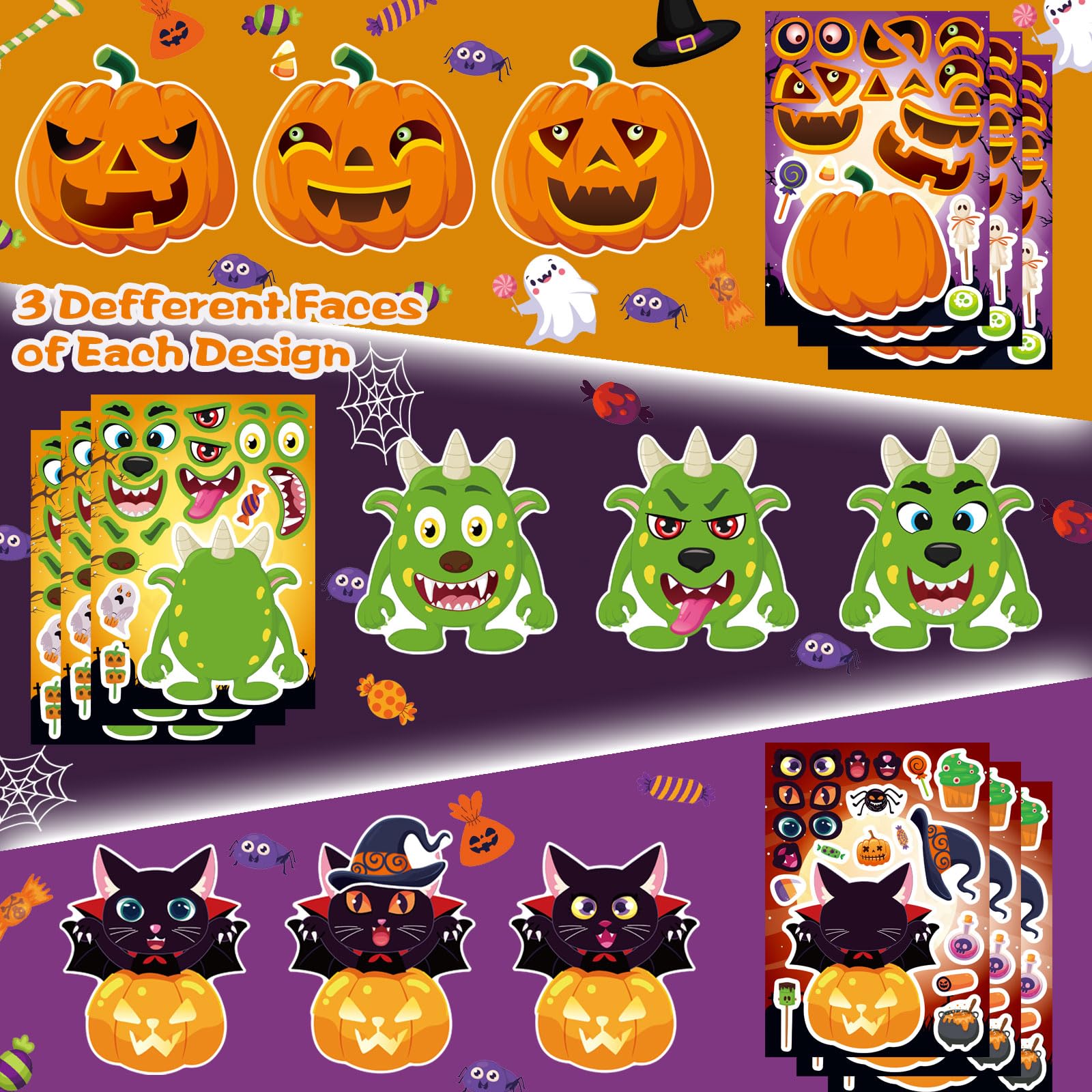 Halloween Make-A-Face Sticker Set for Kids – 32 Sheets, 16 Spooky Styles (Halloween 16 Style)