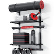 Crostice Wall-Mounted Home Gym Storage Shelf – Adjustable Fitness Equipment Organizer with Shelves, Hooks & Yoga Mat Holder (Black)