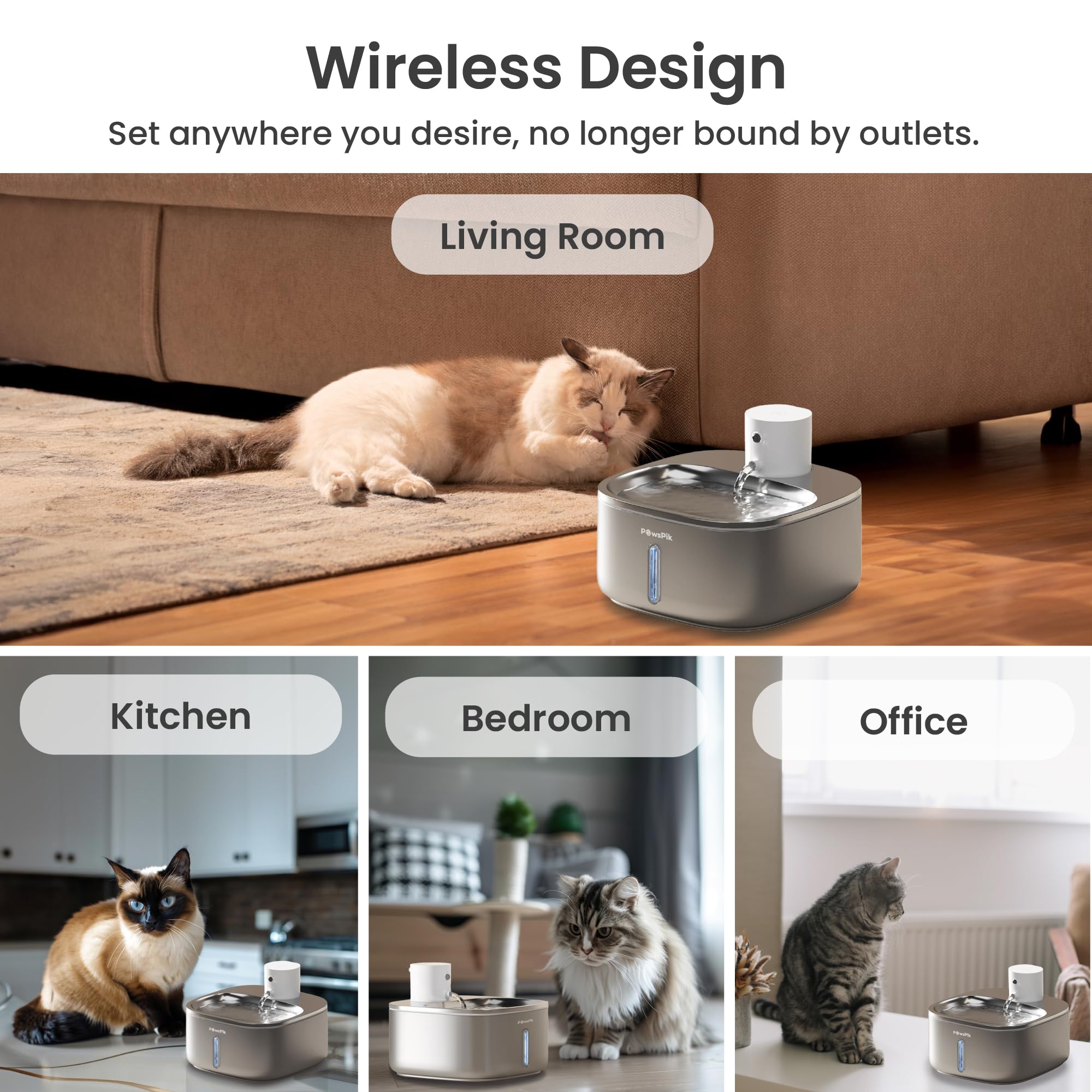 PawsPik Stainless Steel Smart Pet Water Fountain 3.2L – 5000mAh Motion Sensor & 5-Layer Filtration System