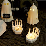 White Skeleton Hand Tealight Candle Holders – Set of 6 Resin Halloween Centerpieces for Spooky Home Décor