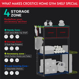 Crostice Home Gym Storage Shelf Stand – Adjustable 4-Tier Weight Rack with Fabric Drawer for Dumbbells & Workout Gear (Black)
