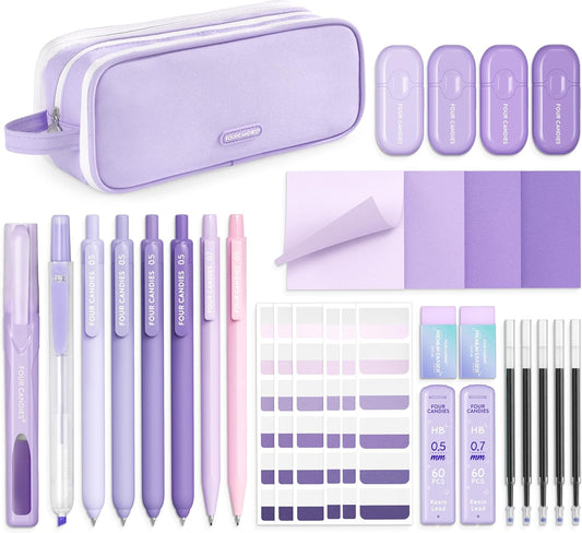 Purple Study Supplies Kit with Pens, Pencils and Notes