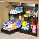3-Pack L-Shaped Under Sink Organizer – Pull-Out Cabinet Storage with Hooks & Cup (Black)