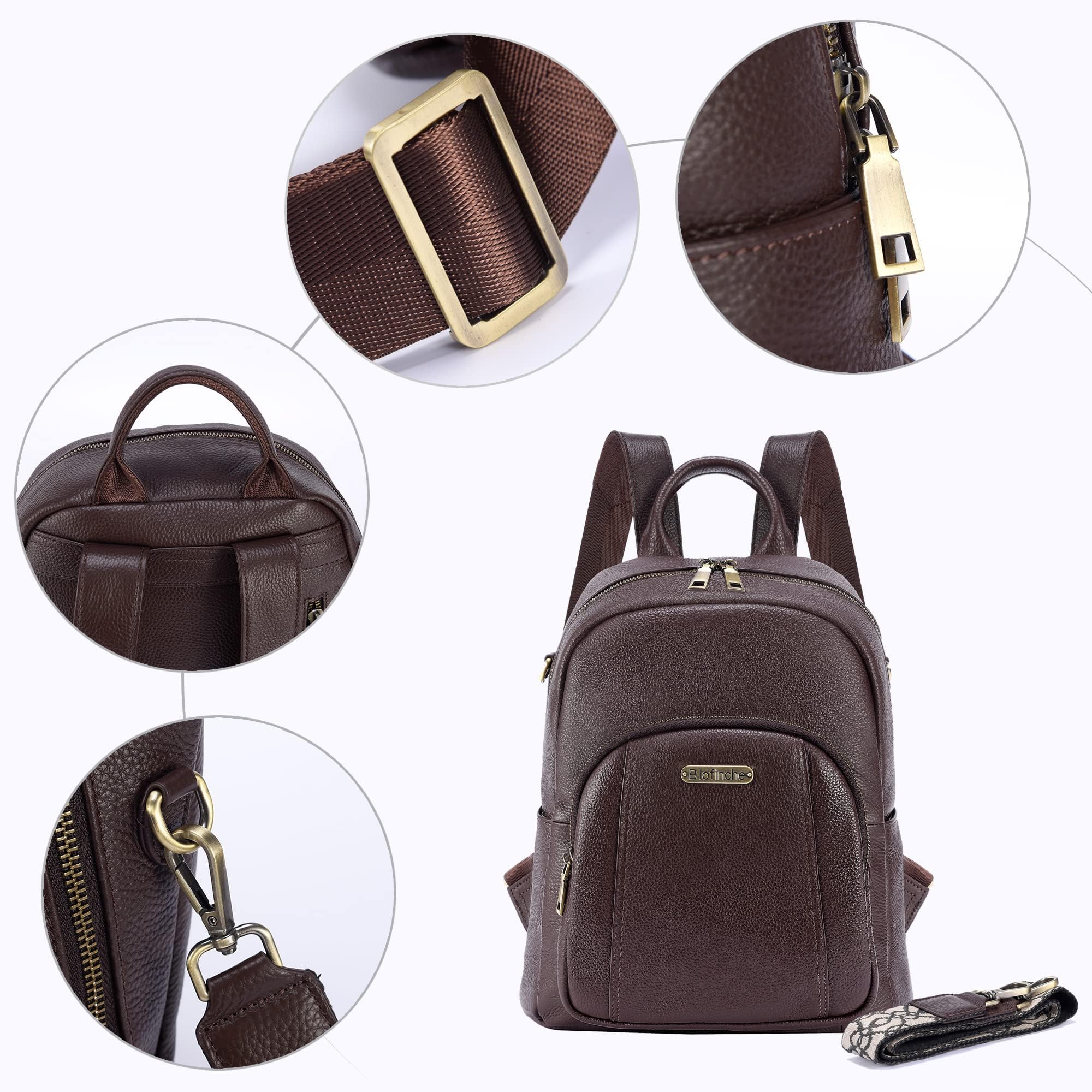 Women’s Genuine Leather Travel Backpack with Anti-Theft Pocket – 12.9-Inch Laptop, Coffee Brown