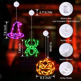 Halloween Window Lights Set – Pumpkins, Witch Hats & Spider LED Decor with Timer & Dual Lighting Modes (Battery Operated)