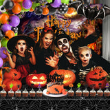 Halloween Birthday Decorations Party Supplies Halloween Themed Party Favors 105 Pcs Including Spider Web, Backdrop, Tablecloth, Cake Toppers, Spider Bat Wall Stickers, Balloons Arch and kit