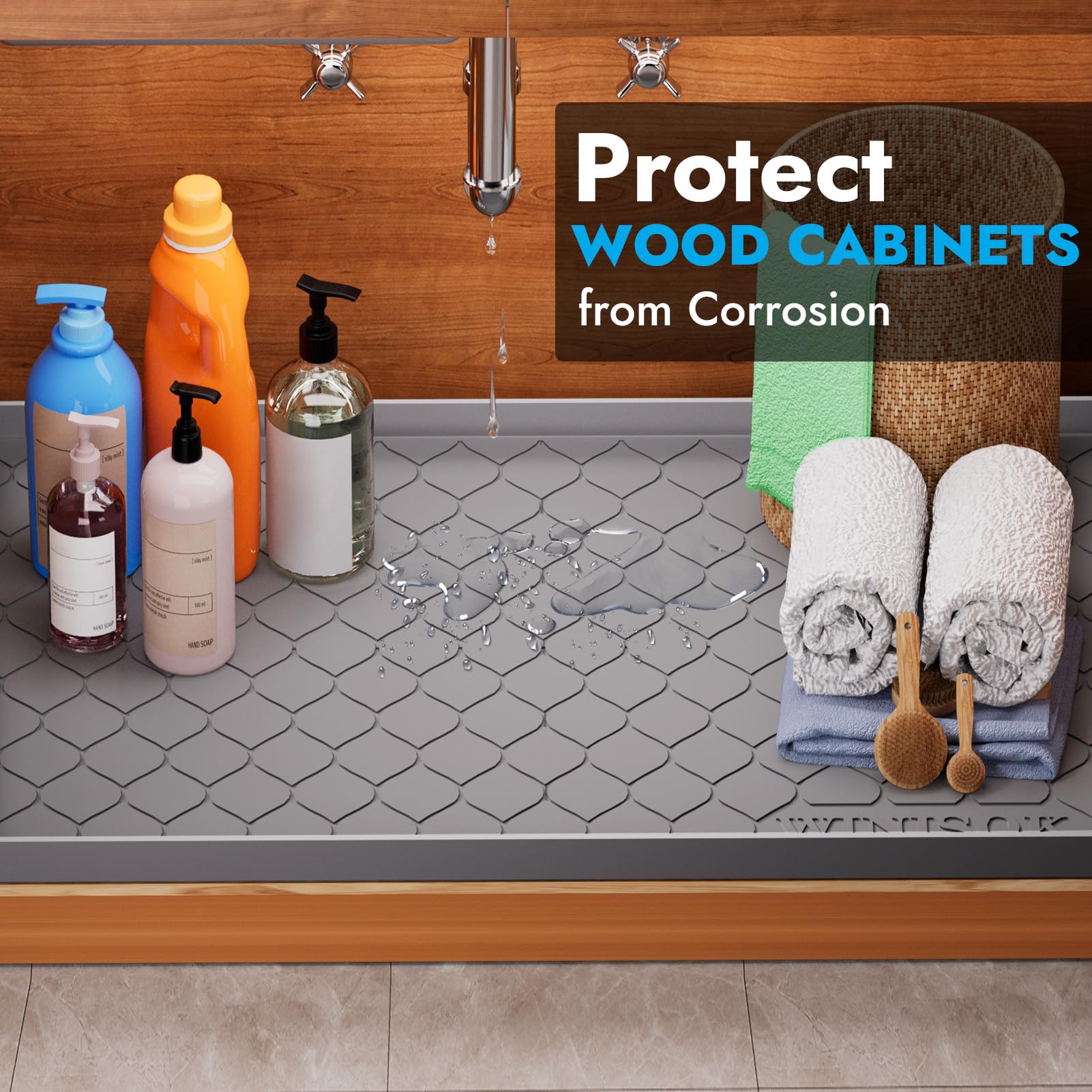 Under Sink Cabinet Protection Mat – Waterproof Leak & Spill Guard (Dark Gray)
