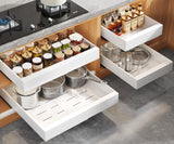 Adjustable Width Pull-Out Cabinet Drawer Organizer – Soft-Close Slide-Out Storage (White)